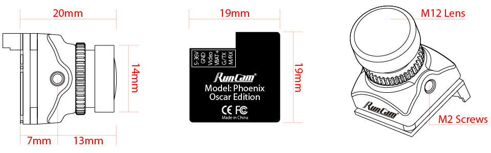 Wymiary kamery FPV RunCam Phoenix